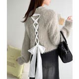 背中で惹きつける、大人の甘さ。バッグリボンレースアップ衿レースレイヤードニットプ… | Classical Elf  | 詳細画像14 