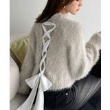 グレー | 背中で惹きつける、大人の甘さ。バッグリボンレースアップ衿レースレイヤードニットプ… | Classical Elf 