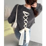 背中で惹きつける、大人の甘さ。バッグリボンレースアップ衿レースレイヤードニットプ… | Classical Elf  | 詳細画像21 