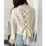 背中で惹きつける、大人の甘さ。バッグリボンレースアップ衿レースレイヤードニットプ… | Classical Elf  | 詳細画像1 