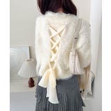 背中で惹きつける、大人の甘さ。バッグリボンレースアップ衿レースレイヤードニットプ… | Classical Elf  | 詳細画像4 