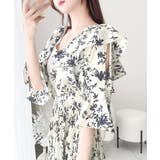 アイボリー | 【mily bilet】優雅にスタイルアップ。フリル襟花柄肩スリットワンピース | Classical Elf