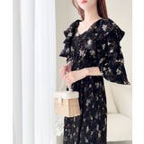 【mily bilet】優雅にスタイルアップ。フリル襟花柄肩スリットワンピース | Classical Elf | 詳細画像7