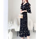 【mily bilet】優雅にスタイルアップ。フリル襟花柄肩スリットワンピース | Classical Elf | 詳細画像9