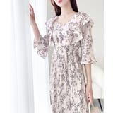 【mily bilet】優雅にスタイルアップ。フリル襟花柄肩スリットワンピース | Classical Elf | 詳細画像12