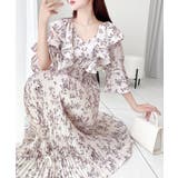 【mily bilet】優雅にスタイルアップ。フリル襟花柄肩スリットワンピース | Classical Elf | 詳細画像13