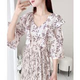 【mily bilet】優雅にスタイルアップ。フリル襟花柄肩スリットワンピース | Classical Elf | 詳細画像14