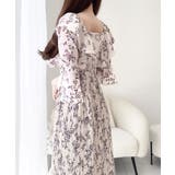 【mily bilet】優雅にスタイルアップ。フリル襟花柄肩スリットワンピース | Classical Elf | 詳細画像15