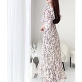 【mily bilet】優雅にスタイルアップ。フリル襟花柄肩スリットワンピース | Classical Elf | 詳細画像16