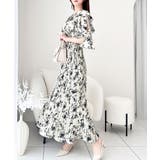 【mily bilet】優雅にスタイルアップ。フリル襟花柄肩スリットワンピース | Classical Elf | 詳細画像1