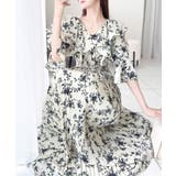 【mily bilet】優雅にスタイルアップ。フリル襟花柄肩スリットワンピース | Classical Elf | 詳細画像2