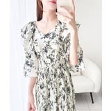 【mily bilet】優雅にスタイルアップ。フリル襟花柄肩スリットワンピース | Classical Elf | 詳細画像4