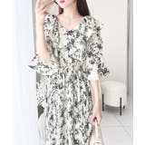 【mily bilet】優雅にスタイルアップ。フリル襟花柄肩スリットワンピース | Classical Elf | 詳細画像5