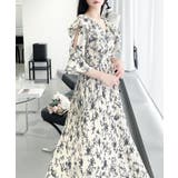 【mily bilet】優雅にスタイルアップ。フリル襟花柄肩スリットワンピース | Classical Elf | 詳細画像6