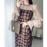 ボルドー | 上品でフェミニン。シャイニーシアードッキングIラインチェックワンピース | Classical Elf