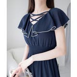 ネイビー | 【mily bilet】今季上品に大活躍♪クロスデザイン楊柳使いフリル襟ワンピー… | Classical Elf 