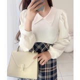 ネイビー | 愛され要素がぎゅっと盛り♪シャツ襟チェックアシメフリルドッキングロングワンピース… | Classical Elf 