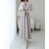 上品にスタイルアップ。シャイニー花柄フリルブラウスドッキングワンピース | Classical Elf  | 詳細画像9 