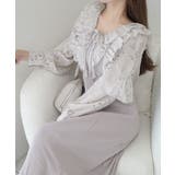 上品にスタイルアップ。シャイニー花柄フリルブラウスドッキングワンピース | Classical Elf  | 詳細画像12 