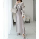 上品にスタイルアップ。シャイニー花柄フリルブラウスドッキングワンピース | Classical Elf  | 詳細画像13 