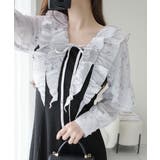 上品にスタイルアップ。シャイニー花柄フリルブラウスドッキングワンピース | Classical Elf  | 詳細画像1 