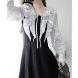 上品にスタイルアップ。シャイニー花柄フリルブラウスドッキングワンピース | Classical Elf  | 詳細画像4 