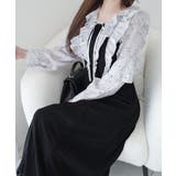 上品にスタイルアップ。シャイニー花柄フリルブラウスドッキングワンピース | Classical Elf  | 詳細画像5 