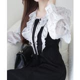 上品にスタイルアップ。シャイニー花柄フリルブラウスドッキングワンピース | Classical Elf  | 詳細画像7 