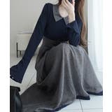清楚見えする切り替え配色フレア袖ドッキングワンピース | Classical Elf  | 詳細画像11 