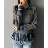 グレー | ニット×チェックプリーツで叶える！旬のレイヤードスタイル♪異素材切り替えニットプ… | Classical Elf 