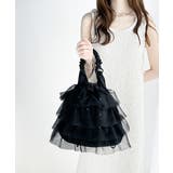 即華やか見え。ラインストーン付きチュールフリルドロスト巾着バッグ | Classical Elf | 詳細画像8