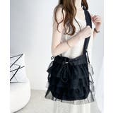 即華やか見え。ラインストーン付きチュールフリルドロスト巾着バッグ | Classical Elf | 詳細画像9