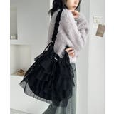 即華やか見え。ラインストーン付きチュールフリルドロスト巾着バッグ | Classical Elf | 詳細画像11