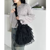 即華やか見え。ラインストーン付きチュールフリルドロスト巾着バッグ | Classical Elf | 詳細画像12