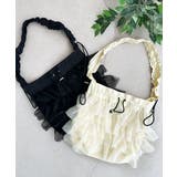 即華やか見え。ラインストーン付きチュールフリルドロスト巾着バッグ | Classical Elf | 詳細画像13