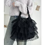 即華やか見え。ラインストーン付きチュールフリルドロスト巾着バッグ | Classical Elf | 詳細画像16