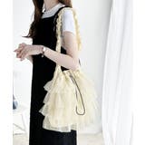 即華やか見え。ラインストーン付きチュールフリルドロスト巾着バッグ | Classical Elf | 詳細画像2