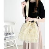 即華やか見え。ラインストーン付きチュールフリルドロスト巾着バッグ | Classical Elf | 詳細画像3