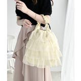 即華やか見え。ラインストーン付きチュールフリルドロスト巾着バッグ | Classical Elf | 詳細画像4