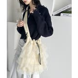 即華やか見え。ラインストーン付きチュールフリルドロスト巾着バッグ | Classical Elf | 詳細画像5