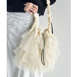 即華やか見え。ラインストーン付きチュールフリルドロスト巾着バッグ | Classical Elf | 詳細画像6