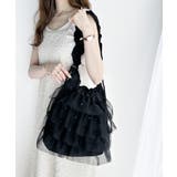 即華やか見え。ラインストーン付きチュールフリルドロスト巾着バッグ | Classical Elf | 詳細画像7