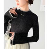 ブラック | 【mily bilet】きらめきと上品さ溢れる。ラメ入りリブプチハイ袖フレアニッ… | Classical Elf 