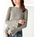 グレー | 【mily bilet】きらめきと上品さ溢れる。ラメ入りリブプチハイ袖フレアニッ… | Classical Elf 