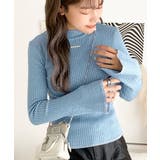 ブルー | 【mily bilet】きらめきと上品さ溢れる。ラメ入りリブプチハイ袖フレアニッ… | Classical Elf 