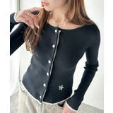 ブラック | 【mily bilet】女性らしさ漂う。裾配色ロゴ刺繍コンパクトニットカーディガ… | Classical Elf 