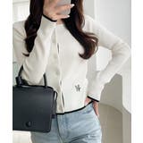 【mily bilet】女性らしさ漂う。裾配色ロゴ刺繍コンパクトニットカーディガ… | Classical Elf  | 詳細画像1 