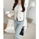 【mily bilet】女性らしさ漂う。裾配色ロゴ刺繍コンパクトニットカーディガ… | Classical Elf  | 詳細画像4 