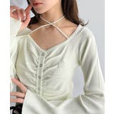 アイボリー | デコルテ華奢魅せ。チョーカー紐＆ブローチ付き胸シャーリングニットプルオーバー | Classical Elf 