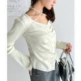 デコルテ華奢魅せ。チョーカー紐＆ブローチ付き胸シャーリングニットプルオーバー | Classical Elf  | 詳細画像6 